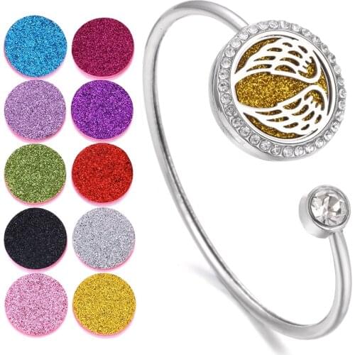 Aromatherapy Jewelry Cuff Bangle Crystal Aroma Diffuser Lockets Lotus Flower Perfume Essential Oil Diffuser Bracelet for Women