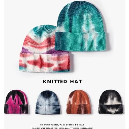 Unisex Beanie Women Cotton Hat Women 2021 Winter Fisherman Beanies For Ladies Tie Dye Print Autumn Hip Hop Knitted Cap Skullcap