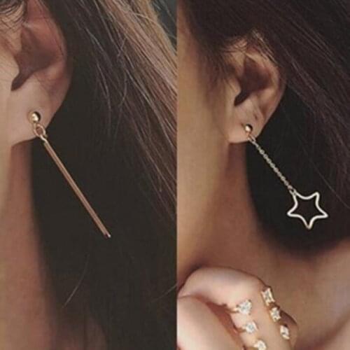 Hot Sale European Punk Geometry Hollow Triangle Star Asymmetric Vertical Tassel Earrings For Woman Jewelry Brincos