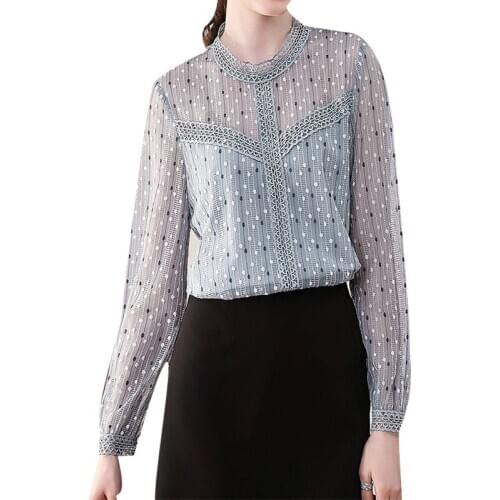 Womens Spring Autumn Style Chiffon Blouses Shirt Womens O-neck Long Sleeve Hollow Out Embroidery Elegant Lace Tops DD8607