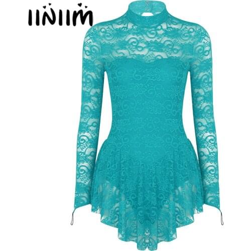 Iiniim Women Adult Ballet Dancewear Costumes Lace Figure Ice Skating Roller Skating Ballet Dance Gymnastics Leotard Dress