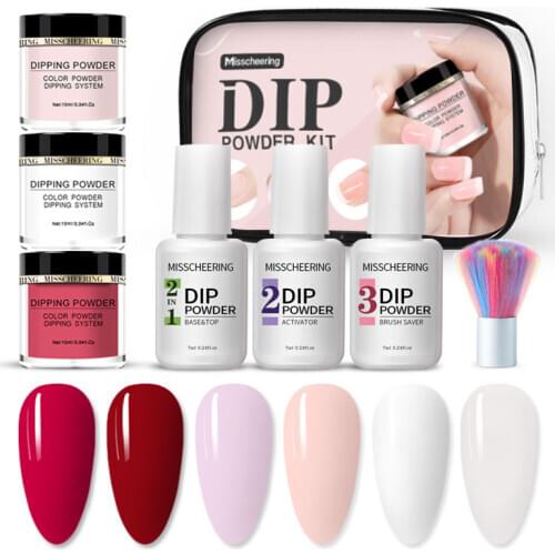 1Set Dipping Nail Powder Nude Pink Nail Glitter Set Dip Dust Base Top Brush Saver Dry NailArt Manicure Deco Accessories