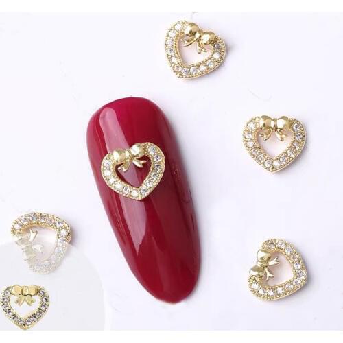 10pcs 3D alloy Zircon Nail art Accessories Valentines Day Love Heart zircon drill metal nails jewelry nail art decorations