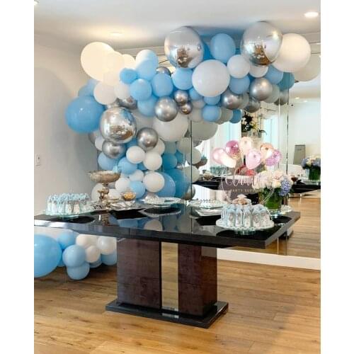 109pcs Birthday Party Supplies DIY White Macaroon Blue Balloon Arch Garand Kit 4D Round Silver Balloon Baby Shower Wedding Decor