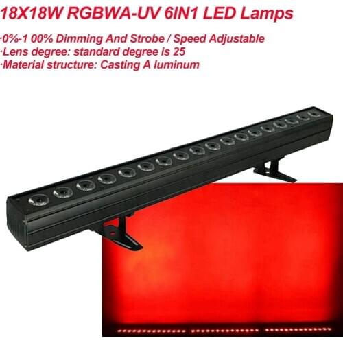 18X18W Wall Washer LED RGBWA-UV 6IN1 Stage Light Bar Party Club Disco DJ Light For Party KTV Christmas Indoor Stage Effect Light