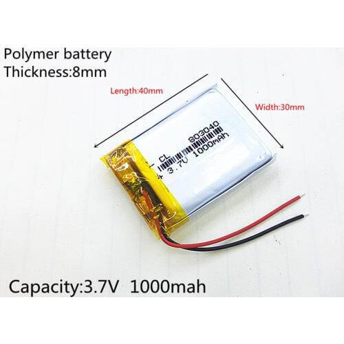 3.7V,1000mAH,[803040] PLIB; polymer lithium ion / Li-ion battery for GPS,mp3,mp4,mp5,dvd,,model toy