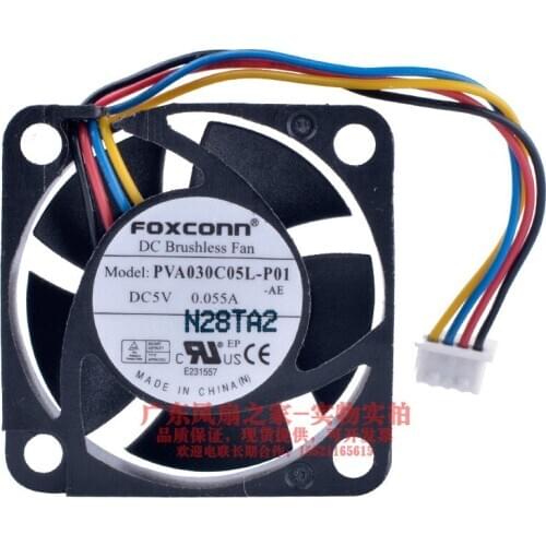 Foxconn PVA030C05L P01 DC 5V 0.055A 30x30x10mm 4-wire Server Cooling Fan