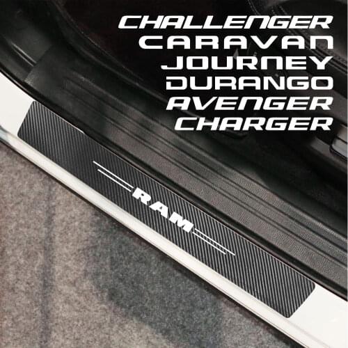 4PCS Car Door Sill Stickers For Dodge JOURNEY DART CALIBER CARAVAN CHALLENGER CHARGER AVENGER DURANGO NITRO RAM Carbon Leather