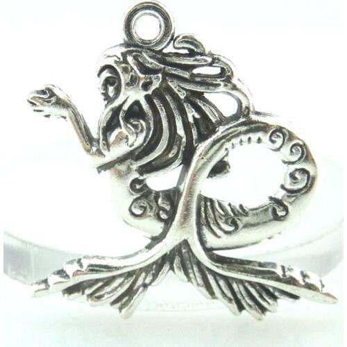 5pcs Antique Silver 28*29mm Mermaid Girl Charms Pendant For Jewelry Making Bracelet Vintage Accessories