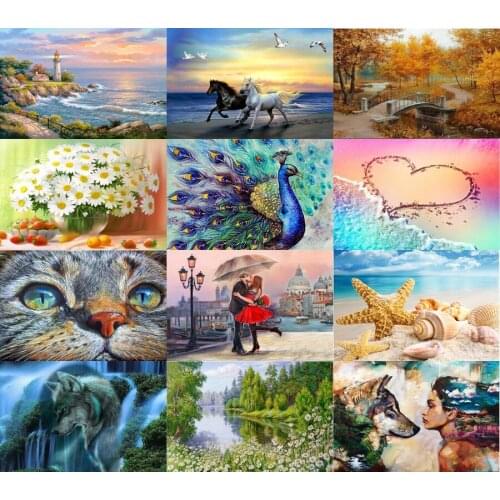5d Diy Animal landscape character Seascape Diamond Painting Cross Stitch Diamond Embroidery Diamond Mosaic Pictures Needlework