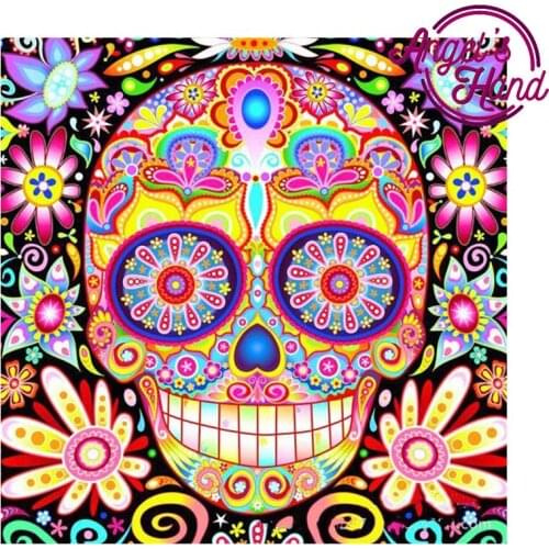 5D DIY Cartoon colored skull 5d diamond painting needlework cross stitch crystal full spuare&round 5d diamond embroidery