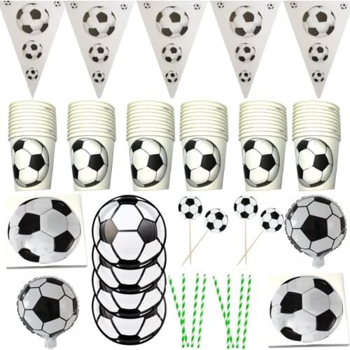 88pcs/lot Football Theme Napkins Banner Birthday Party Plates Cups Decorate Cake Toppers Straws Kids Favors Foil Balloons