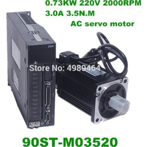 90ST-M03520 220V 730W AC Servo motor 3.5N.M. 2000RPM 0.73KW Single-Phase servomotor ac drive permanent magnet Matched Driver