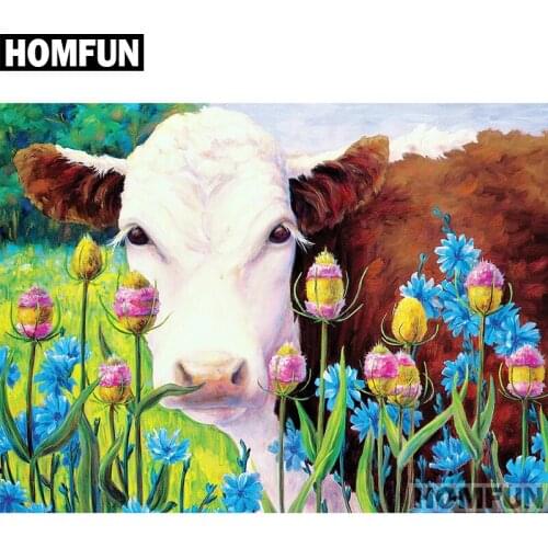 HOMFUN Full Square/Round Drill 5D DIY Diamond Painting "Cow & Flowers" Embroidery Cross Stitch 5D Home Decor Gift A01243