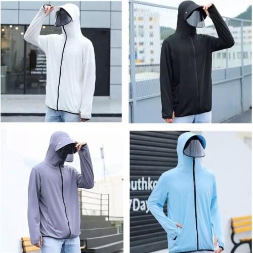 Anti-UV Fishing Jacket with Big Brim Face Mask Men Women Cycling Suit Running Sun Hat Entertainment Ice Silk Sunscreen Skin Coat