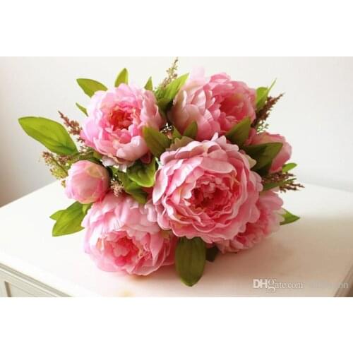 Peony Bouquet Artificial Peony Silk Flowers Fake Leaf Home and Wedding Party Decoration 7 peony flowers head 5 colors choose