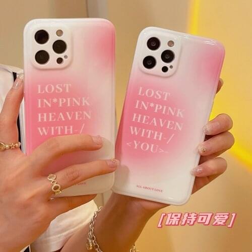 INS English Peach Pink Gradient Phone Cases for iPhone 12 Pro Max 11 pro max X XS XR 7 8 Plus 12 mini SE2020 Soft IMD Cover