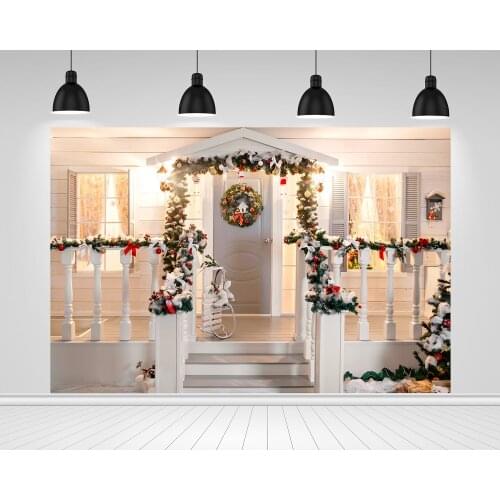 Scopiso Photography Backdrop Christmas Porch Door Wreath Snow Tree Xmas Decoration Photographic Photo Background Studio Props