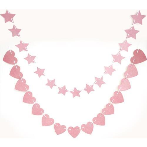 2 s 3 m Sparkling Rose Gold Hearts Star Garland Banners Wedding Hanging Decor Wedding Birthday Babyshower Party Decor Favor