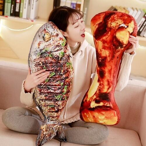 Simulation Food Grilled Fish Vegetable Salad Kebab Bone Grilled Sausage Plush Pillows Cushion Creative Sofa Soft Toy Funny Gift