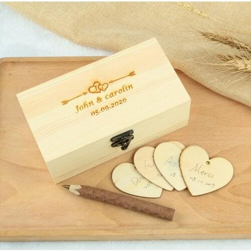 Personalized Wedding guest book Custom Wooden Keepsake box wedding box with hearts rustic engrave wedding guestbook