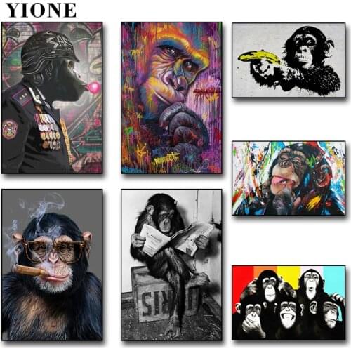 Funny Chimpanzee Canvas Paintings Custom Art Abstract Graffiti Animal Posters and Prints Wall Pictures for Living Room Decor