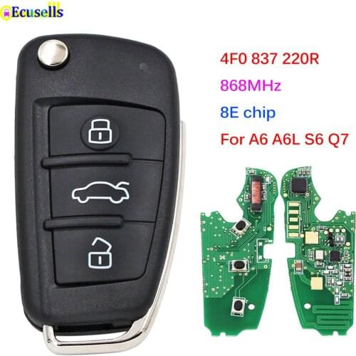 3 Buttons Flip Remote Car Key with 8E Chip FSK 868MHz FOB for Audi A6 A6L S6 Q7 2006 2007-2012 4F0 837 220R 4F0 837 220 R HU66