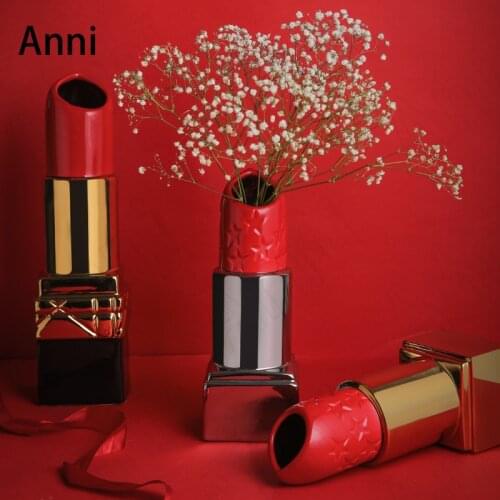 Creativity Lipstick Shape Ceramic Vase Nordic Fashion Urban Girl Dressing Table Ornaments Home Living Room Desktop Flower Vases