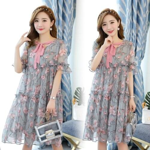 Summer Short-sleeved Printed Maternity Dresses 2021 Fashion Loose Dresses for Pregnant Women Pregnancy Clothes