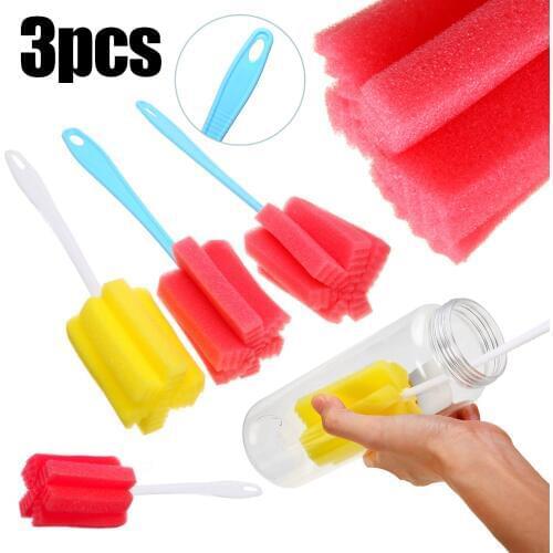 Mayitr 3pcs Plastic Handle Sponge Brush Bottle Glass Cup Bottle Washing Cleaner Kitchen Cleaning Tools