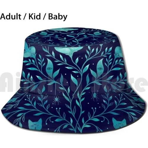 Mystical Potted Plant Sun Hat Foldable UV Protection Flower Pot Plant Botany Mystical Magical Wicca Witch Vibe Cat Moon