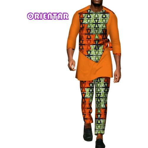 Men African Clothes Long Sleeve Shirt and Pants Set African Print Shirt Trousers African Clothing Formal Party Men Suits WYN94