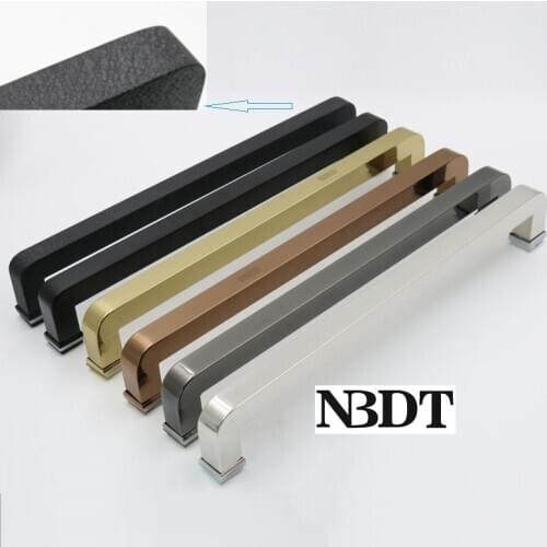 Stainless Steel Single Side 25*25mm Square Bent Tube Glass Door Pull Brushed Steel Rose Gold Matte Black Titanium Vine Pattern