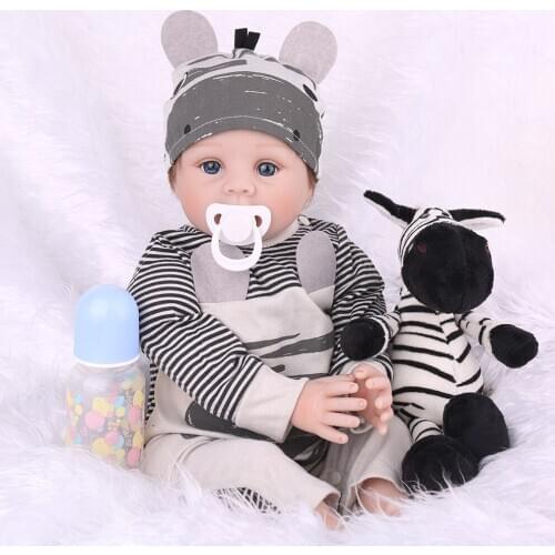 Brand New 1Pcs/set baby reborn doll with Cartoon zebra clothes cute rag doll 3/4 silicone reborn boy baby toy for girls gift