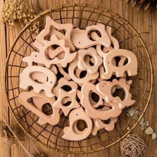 Natural Wood Animal Shape Teething Toys DIY Baby Teether Play Accessories Baby Rattle Shower Gifts For Baby New