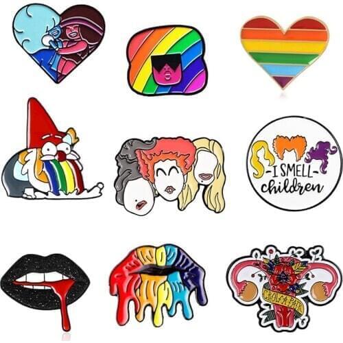 Rainbow Enamel Brooch Woman lips colour 3 sisters Feminist Lapel Pin female uterus Creative Badge love heart girl Jewelry gift