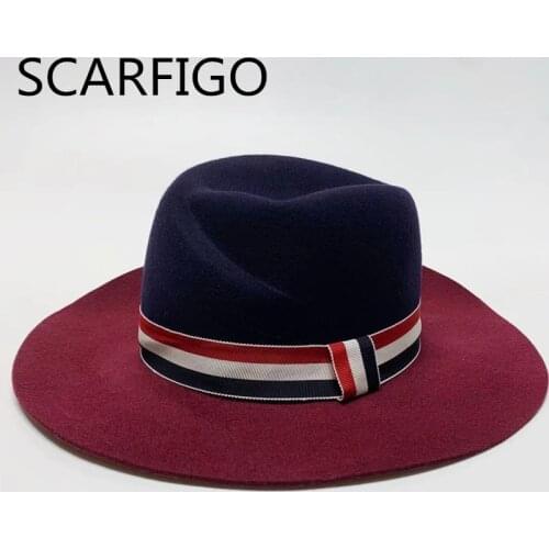 SCARFIGO Women Wool Fedora Hats Wide Brim Solid Color Retro Fedora Hat Female Sunshade Flat Cap Visors Hats