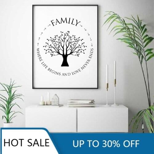 Family Quotes Wall Art Canvas Painting Where Life Begins And Love Never Ends Family Tree Poster Wall Decor Prints Living Room De