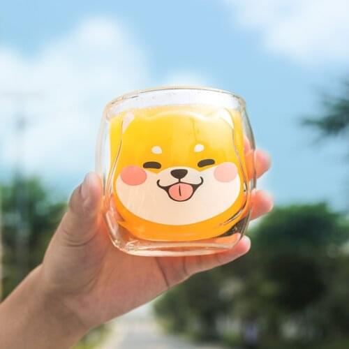Lovely Glass Mugs Bear Dog Animal Double-layer Tea Milk Coffee Cup With Round Mouth Prevent Scald Cartoon Christmas Gift Cup