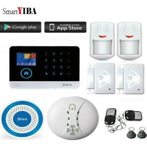 SmartYIBA wifi gsm alarm system TFT display door sensor home security alarm systems Wireless Siren with Wireless Smoke Detector