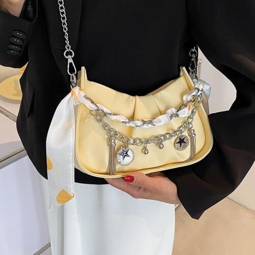 Small Chain Womens Bag Luxury Soft Leather Crossbody Bags Solid Color Pleated Female Handbags Silk Ribbon Tote Shoulder Bag Sac