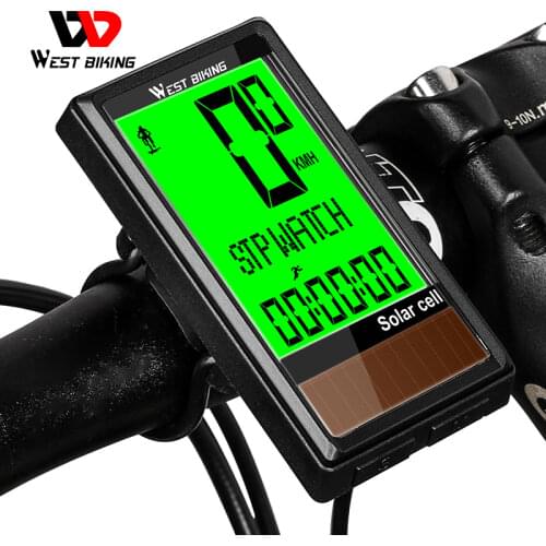 WEST BIKING Bike Computer Wireless Solar Energy Cycling Odometer Speedometer Multifunction Bicycle Stopwatch With 5 Languages