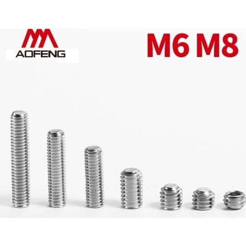 M6 M8 304 Stainless Steel Flat End Hexagon Socket Set Screws M6x4 5 6 30 40 M8 x 6 8 20 30 40mm Hexagon Socket Fastening Screws