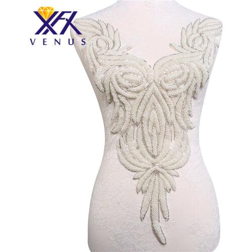 XINFANGXIU 1 pc Handsewn pearls applique beads embroidery patches large size big trimming motif for women garment