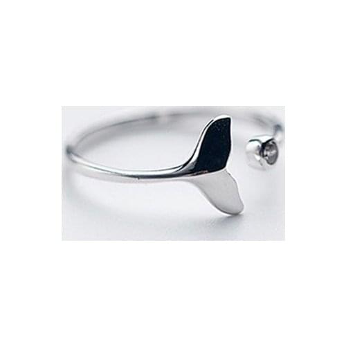 Y1UE Genuine 925 Sterling Silver Solid Exquisite Whale Tail Plain Band Ring Adjustable Jewelry Gift