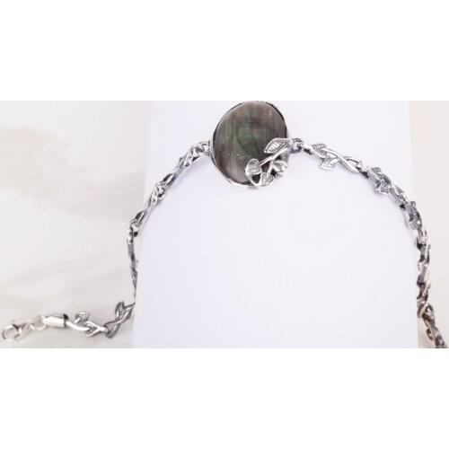 UM US JEWELRY Labradorite Natural Stone Handmade 925 Sterling Silver Women Wristbands