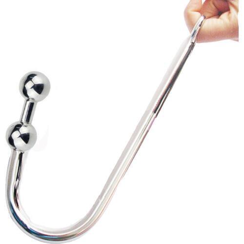 CamaTech Stainless Steel 2 Beads Anal Hook Plugs With Rope Rings Metal Backyard Hook 2 Anus Balls Anal Dilator Butt Toys For Men