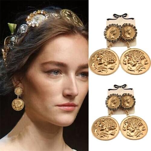 Vintage Gold Earrings for Women 2019 The Queens Beauty Head Exaggerates Metal Earring Hanging Fashion Jewelry Trend