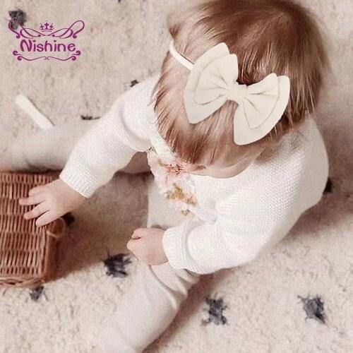 1 PCS Infant Double Layer Solid Color Bowknot Elastic Headband Cute Handmade Bows Nylon Traceless Hairband Kids Hair Accessories