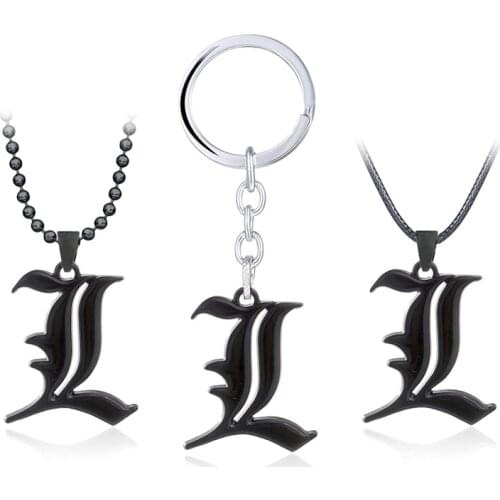1 Pcs Fashion Anime Death Note Metal Necklace Black L Logo Pendant Necklace Keychains Cosplay Women Men Figure Toys Gifts